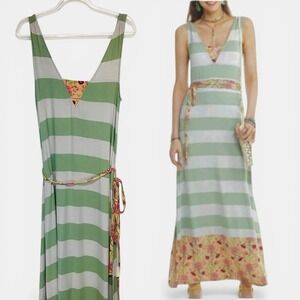 Matilda Jane Womens M Seaside Afternoon Green Striped Floral Hem Maxi Dress NWT
